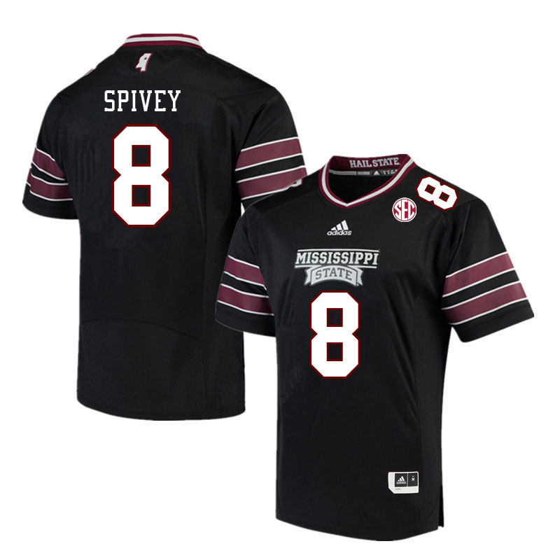 Men #8 Geor'quarius Spivey Mississippi State Bulldogs College Football Jerseys Stitched Sale-Black - Click Image to Close